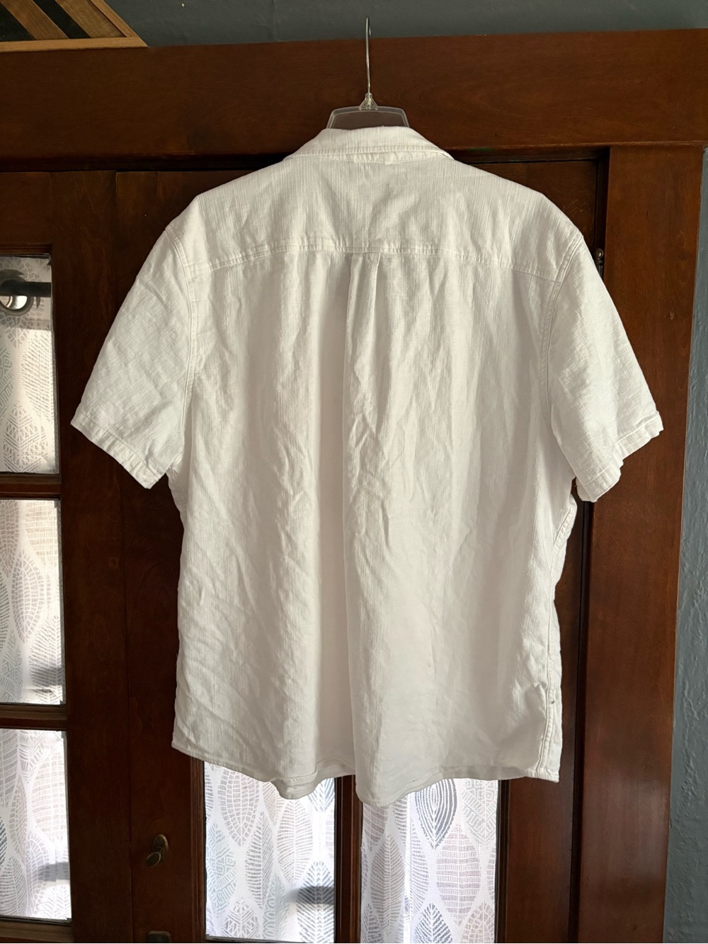 Marine Layer Stretch Selvage Short Sleeve Shirt Cotton in Natural Ivory XXL - Picture 9 of 14